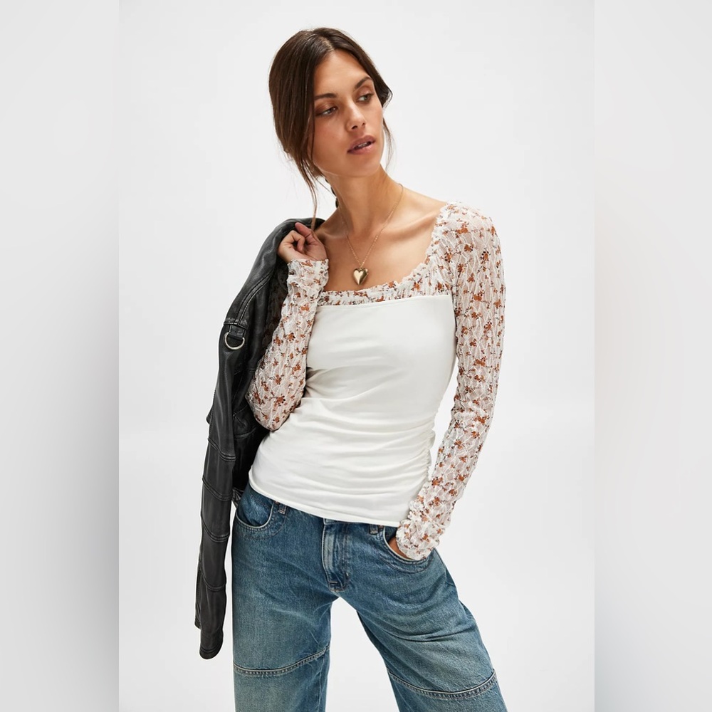 Free People Josie Long Sleeve Top In Ivory Combo